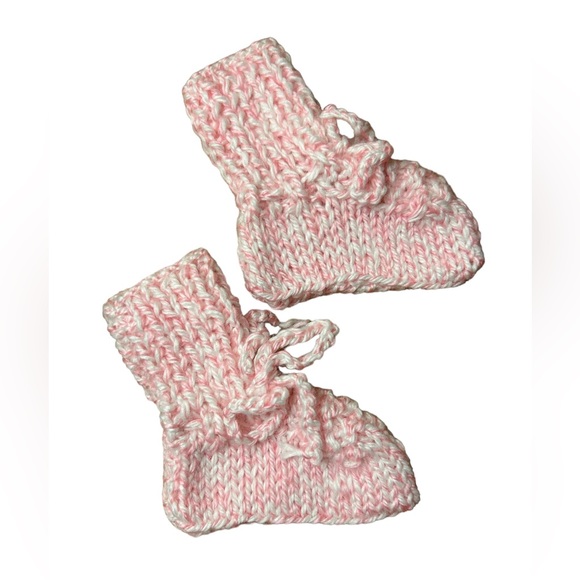 Infants - Handmade Knitted Bootie Socks - 4”x3” - Pink Shades - Set of 3 - Picture 3 of 7